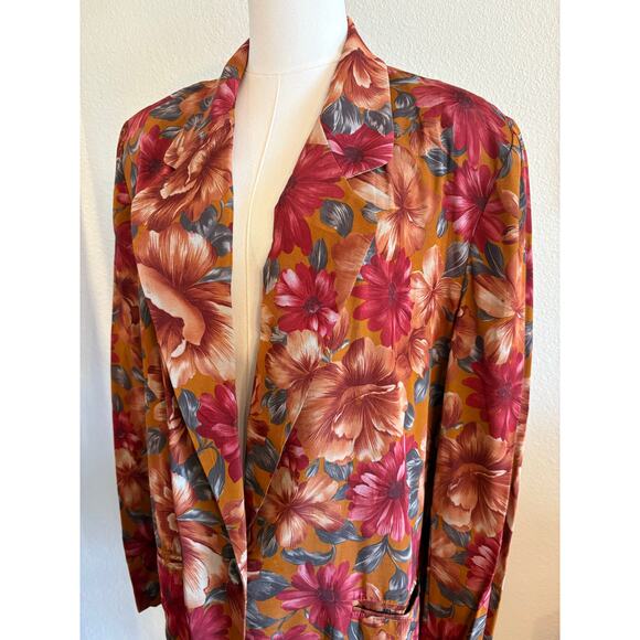 VTG NORTON MCNAUGHTON Floral Blazer | Brown Red Green Cottagecore | SIZE 12 - Picture 2 of 10